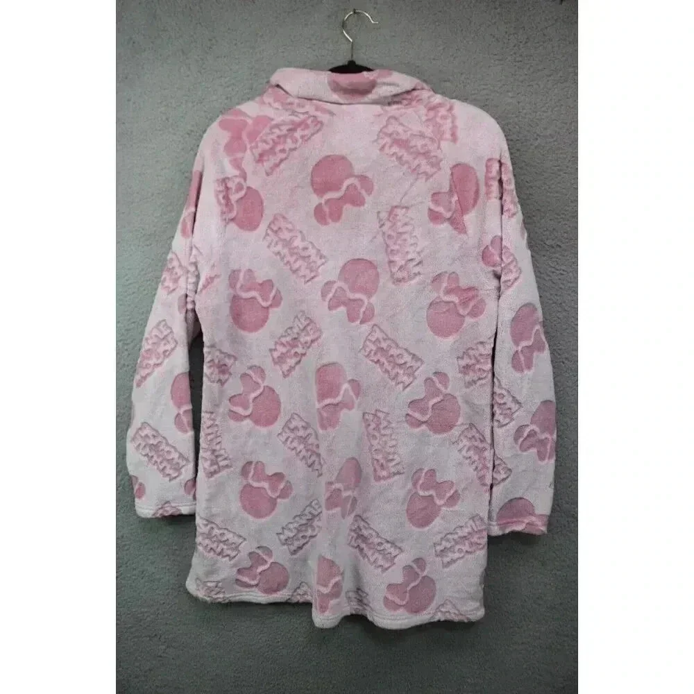 Disney Minnie Mouse Zip Plush Fleece Robe-Size Medium-Pockets